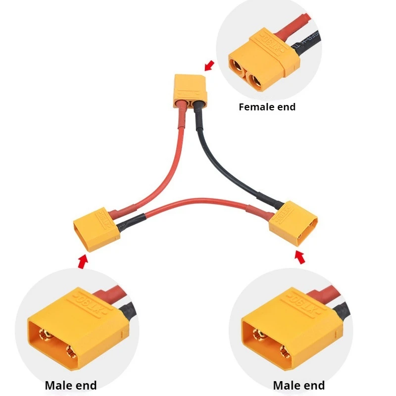 Amass Xt90 Three In One Adapter Plug Female To Two Male Model Airplane Lithium Battery Adapter Cable Model Airplane Accessories