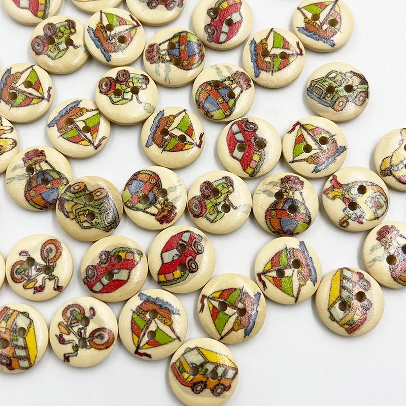 50 قطعة 15 مللي متر أزرار الخشب 2 حفرة أزرار خياطة للملابس مواد الخياطة الديكور التطريز WB930 #3