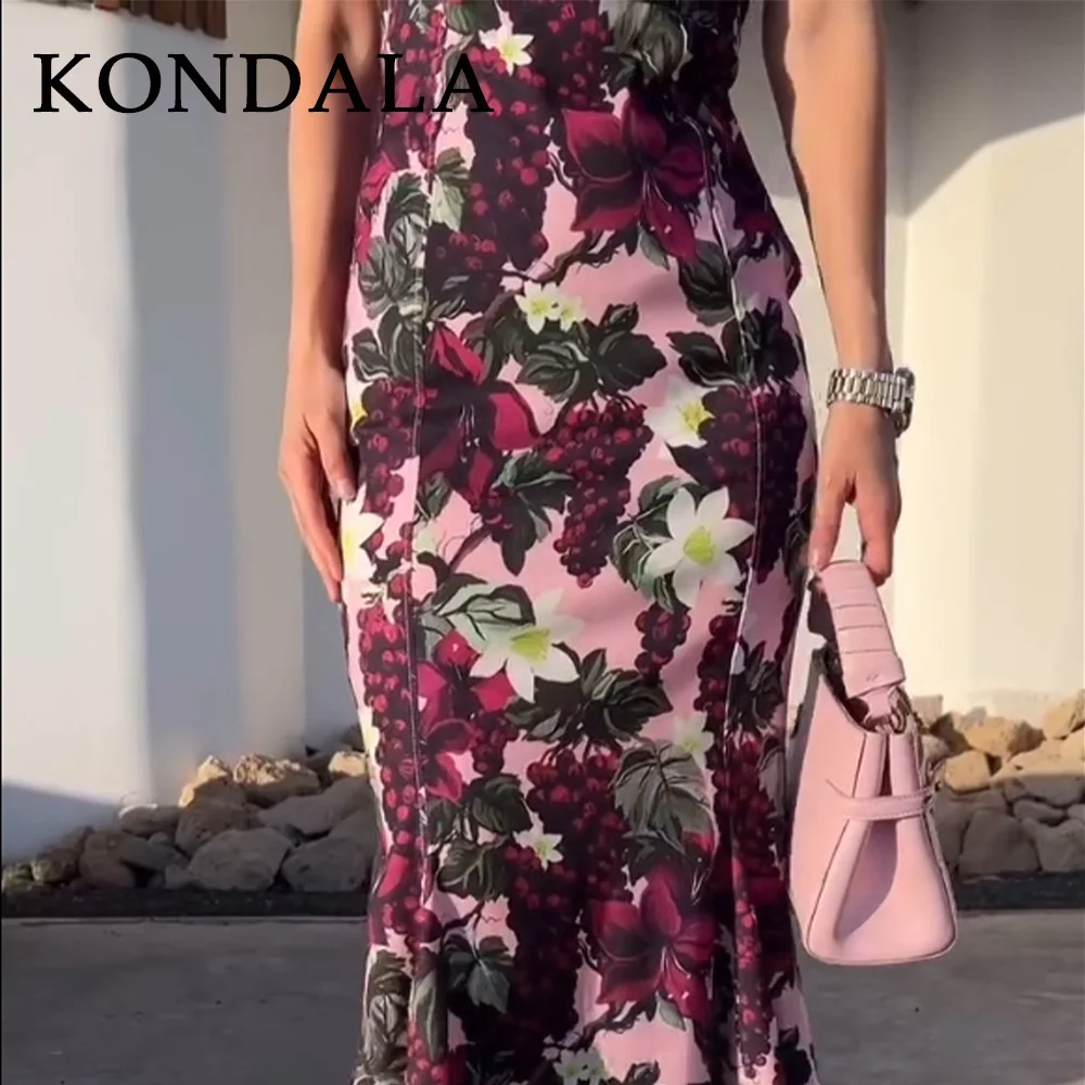 KONDALA 2025 Spring Summer Sexy Print Women Dresses Fashion Nightclub Straight Strapless Sleeveless Zipper Ladies Cami Dresses