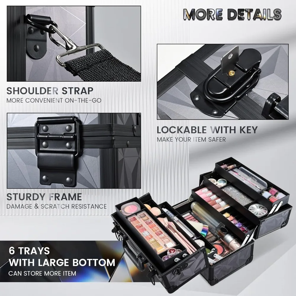 FRENESSA Makeup Case Extra Large Makeup Train Case 12.6 Inch Makeup Box Organizer Profressional Make Up Cases Storage Cosmetic