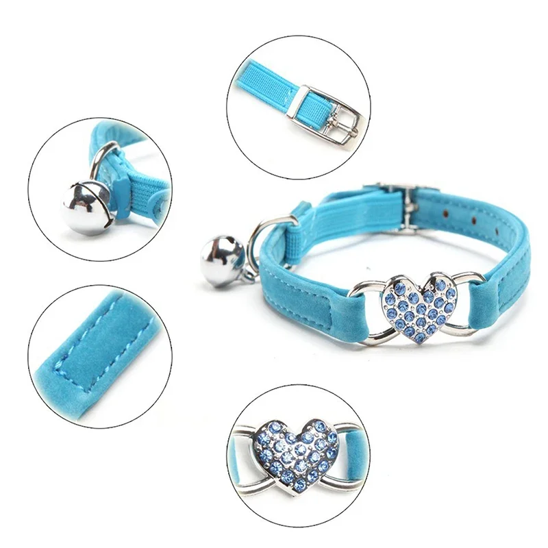 Heart Charm and Bell Cat Collar Safety Elastic Adjustable with Soft Velvet Material 8 Colors Pet Product Small Dog Collar  pet