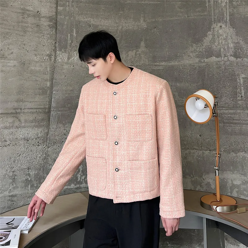 

Мужской вязаный кардиган из грубого твида в корейском стиле, с эффектом высококачественного материала, открытый, с эффектом персонализации, модель St Coat