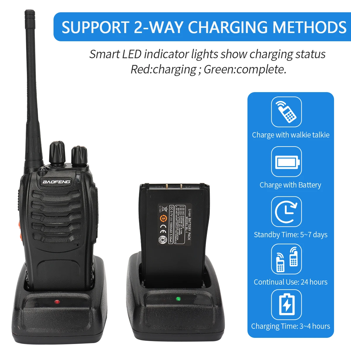 Baofeng 2PCS Portable Two Way Radio Dual Band BF-888S 16 Channels Walkie Talkie UHF 400-470MHz for Outdoor Hunting Camping