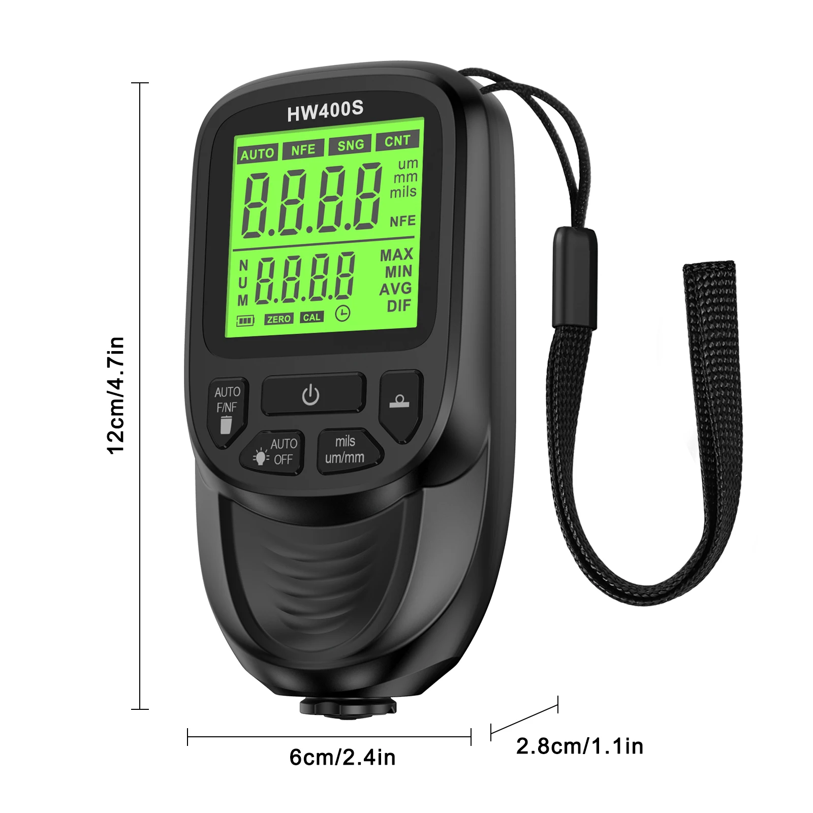 HW400S  0-2000UM Car Coating Thickness Gauge Paint Film Thickness Tester Paint Fe NFe Measuring Meter Digital Backlight