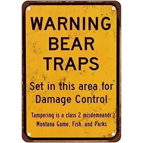 Warning Bear Traps Montana Vintage Metal Tin Sign Vintage Wall Decor for Bar Pub