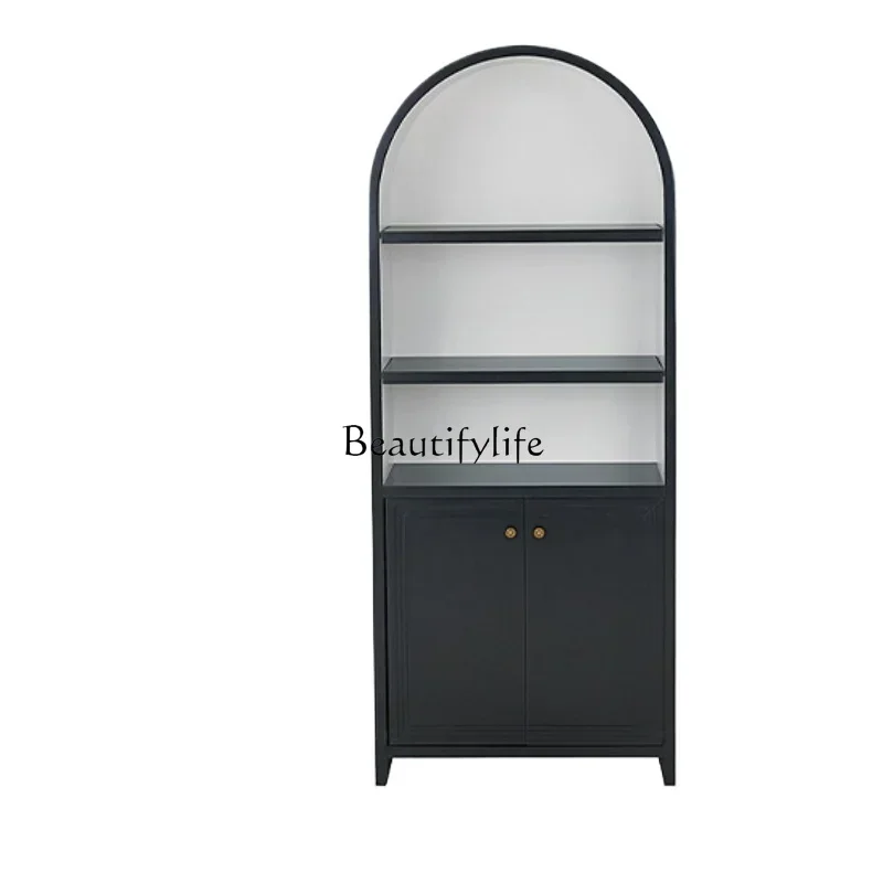 

American Light Luxury Solid Wood Bookcase Open Floor Bookshelf French Retro Arch Curio Cabinet