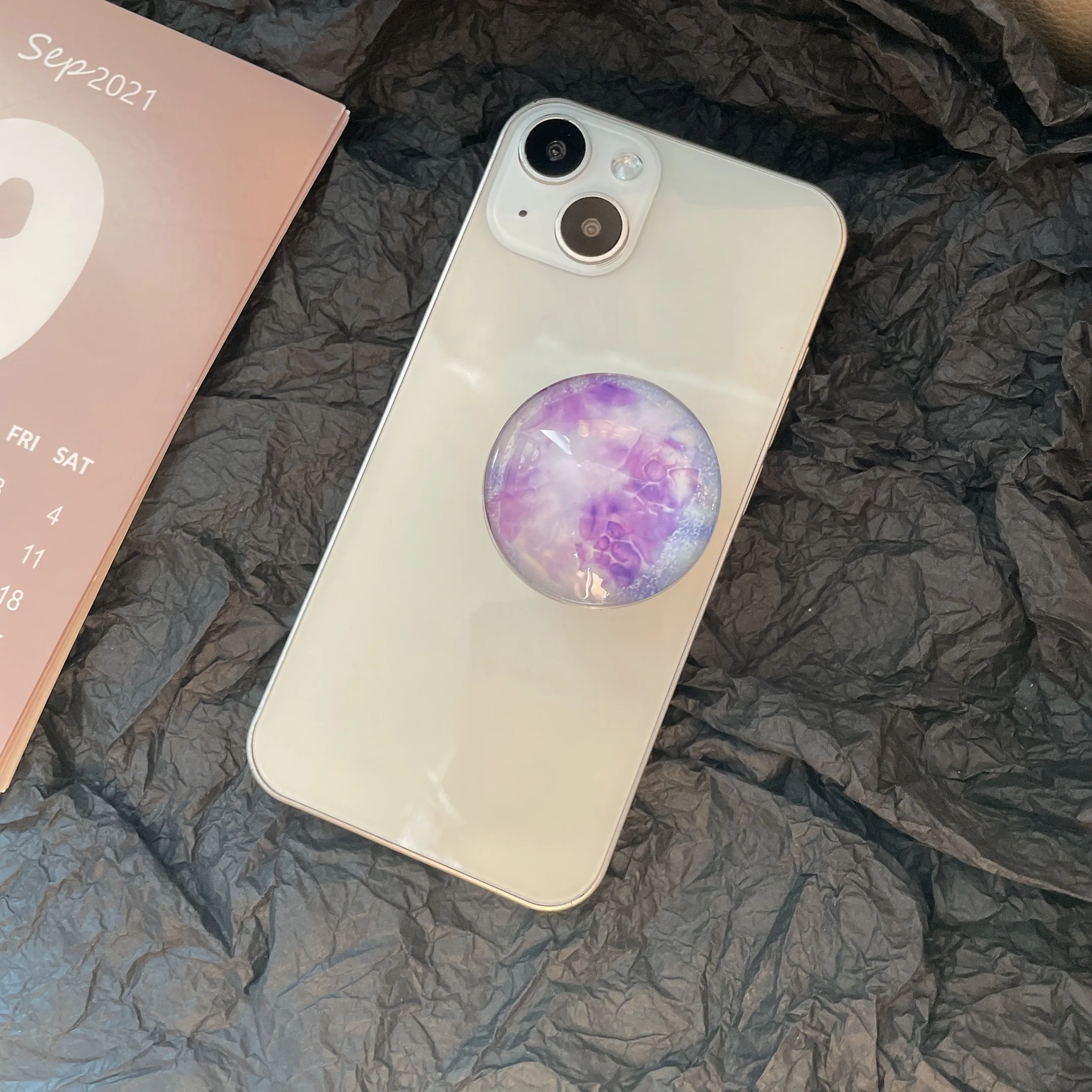 Ins Round Crystal Glass Gradient Phone Grip for IPhone Samsung Smart Phones Finger Bracket Holder Stand