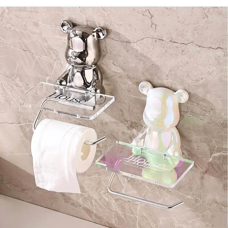 Bear Tissue Holder, Bathroom Storage Rack，paper Towel Dispenser, Household Rack, Toilet Wall-mounted