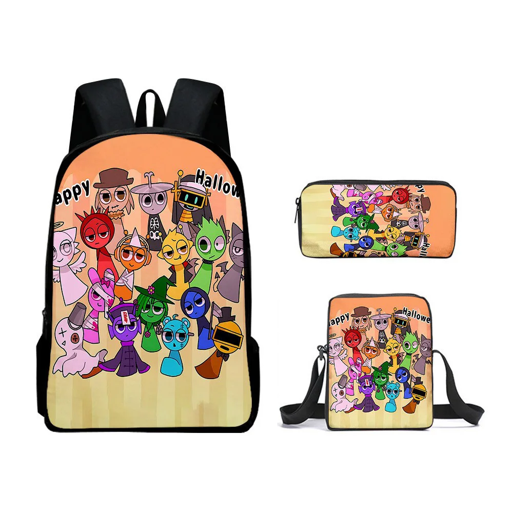 3pcs Set Kawaii Sprunki Child Cartoon School Backpack with Lunch Bags Pencil Bags School Bags for Boys Girls Best Gift