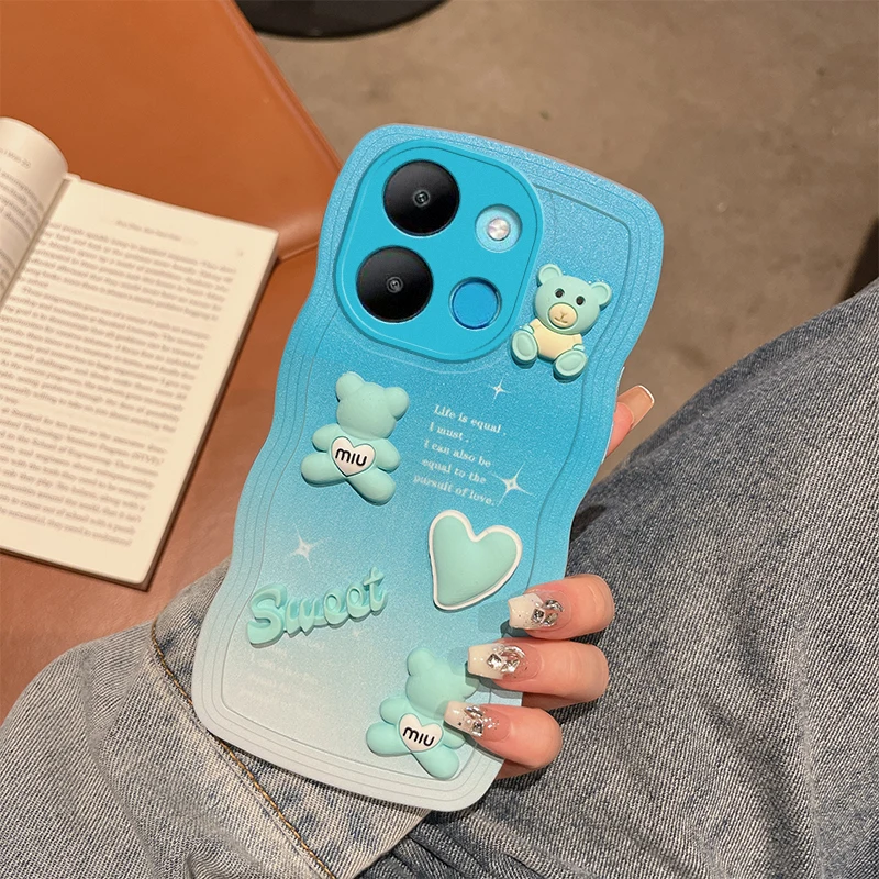 For Tecno Spark Go 2023 Case Soft Silicone Waves Back Cover 3D stereoscopic Cute Bear Tecno SparkGo 2023 Phone Case