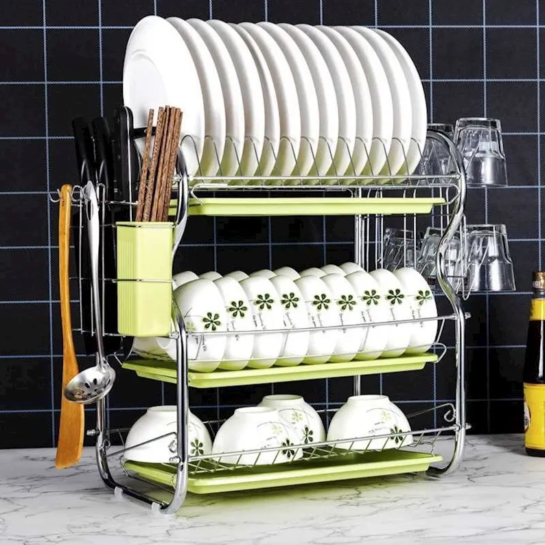 

Thickened Stainless Steel Kitchen Rack Dish Drainer Plate Bowl Dishwasher Storage Box Utensil Storage Cabinet No Drilling