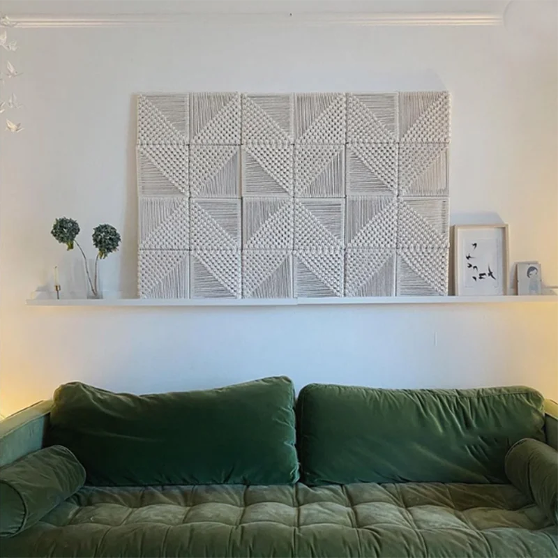 

Bohemian Nordic Wooden Frame Cotton Wall Hanging Art-Themed Macrame Geometric Combination Home Decor