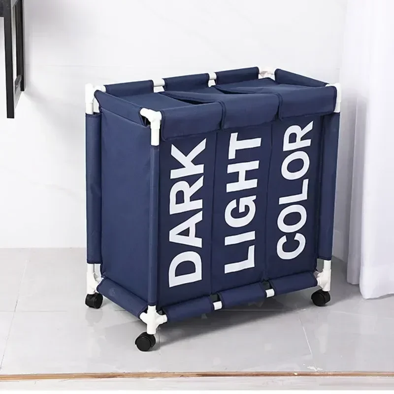 Clothes Basket Bags Wheels Dirty 3 Waterproof Large Rolling Bin On Grid Storage Laundry Organizer Box Hamper For