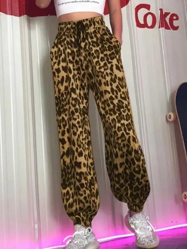 High Waist Printed Sport Pants Women's Elastic Drawstring Trousers Cleanfit Style Casual Pants for Middle-Aged Women