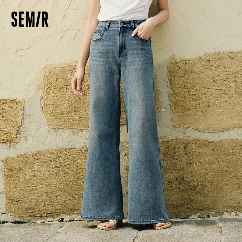 

Джинсы Semir, женские широкие расклешенные брюки, новинка 2025, лето, свободный крой, повседневные длинные джинсовые брюки