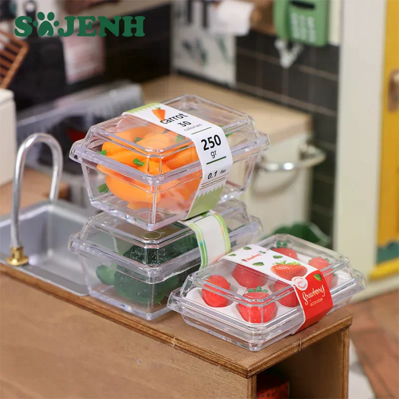 1/12 Dollhouse Mini Supermarket Vegetable Fruit Model With Clear Box Dollhouse Simulated Food Decoration Dolls House Accessories