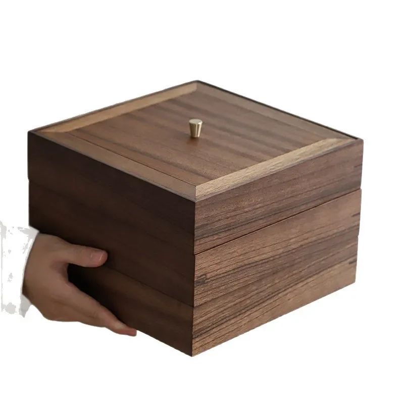 Walnut Pu'er tea cake box storage stacking viewing tea box ritual accessories household