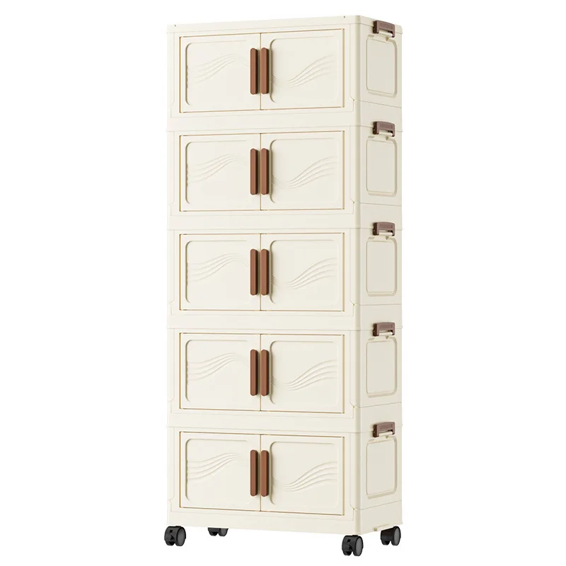 

//Rice White Cabinet Large Capacity Plastic Collapsible Wardrobe Removable BedRoom Storage Box With Wheels Cabinet