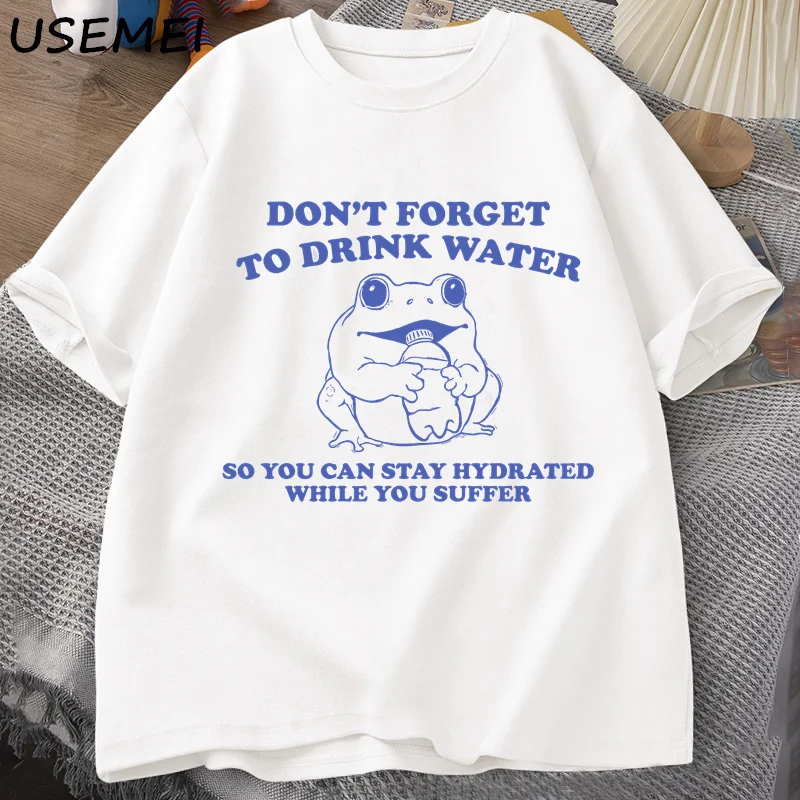 Blijf Gehydrateerd Terwijl Je Last Hebt Van T-Shirt Vintage Stijl Grappige Kikker Grafische T-Shirt Zomer Katoenen T-Shirts Met Korte Mouwen Oversized T-Shirts