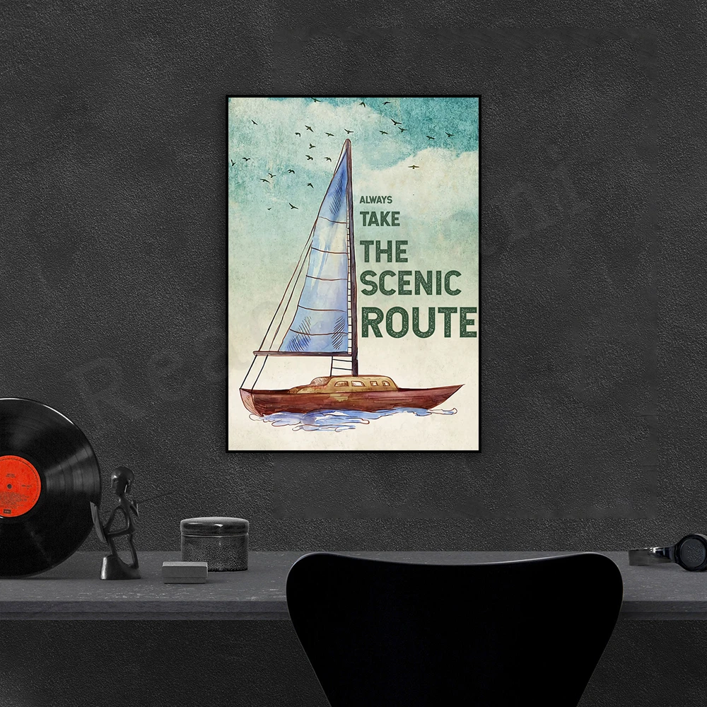 Love the ocean, always take the scenic route poster, love the ocean poster, gift for travel lovers, ocean retro poster wall deco