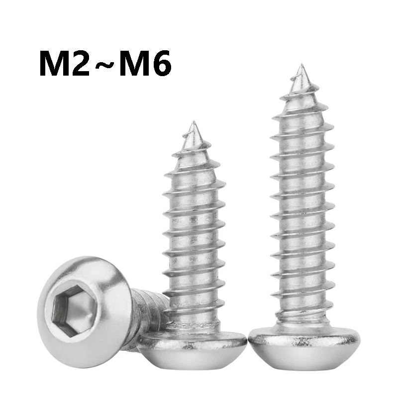 5~50Pcs Button Head Socket Cap Sheet Screws M2 M2.5 M3 M3.5 M4 M5 M6 Allen Hexagon Hex Socket Round Head Self Tapping Wood Screw