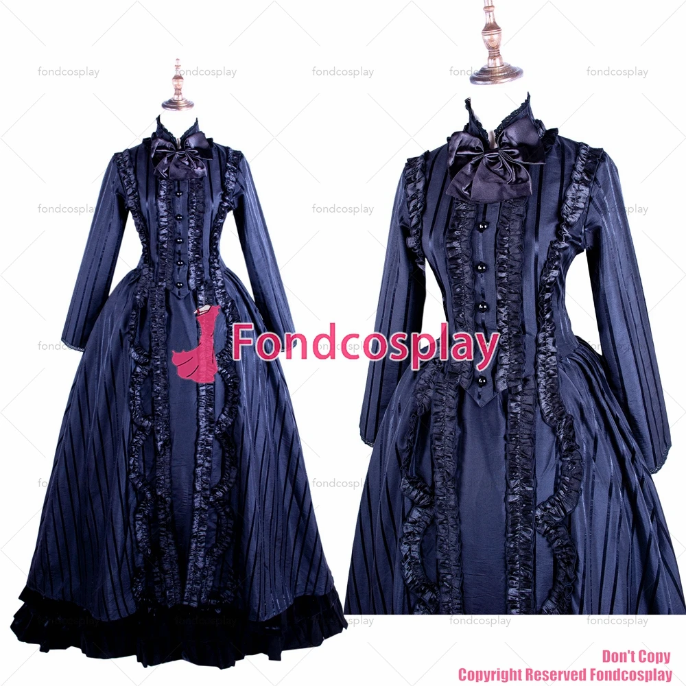 fondcosplay Victorian ROCOCO Gown Ball Black stripe satin dress Gothic Cosplay Costume CD/TV[G1601]