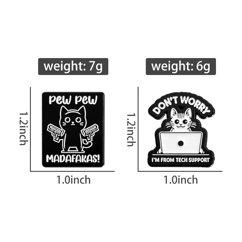 PEW PEW MADAFAKAS Enamel Pins Don't Worry I'm from Tech Support Brooch Cute Cat Killer Brooches Collar Lapel Badges Jewelry Gift