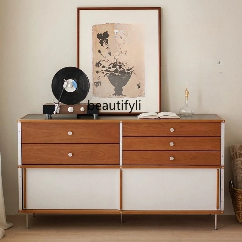 

High-End Wall-Mounted Integrated Kitchen Solid Wood Sideboard Storage Cabinet Bedside Cabinet Elevated and Thickened