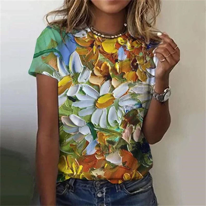 

Casual Floral Theme T Shirt For Women Fashion 3D Printed Floral Plants T Shirt Summer Female Comfortable Top Print Oversized Tee