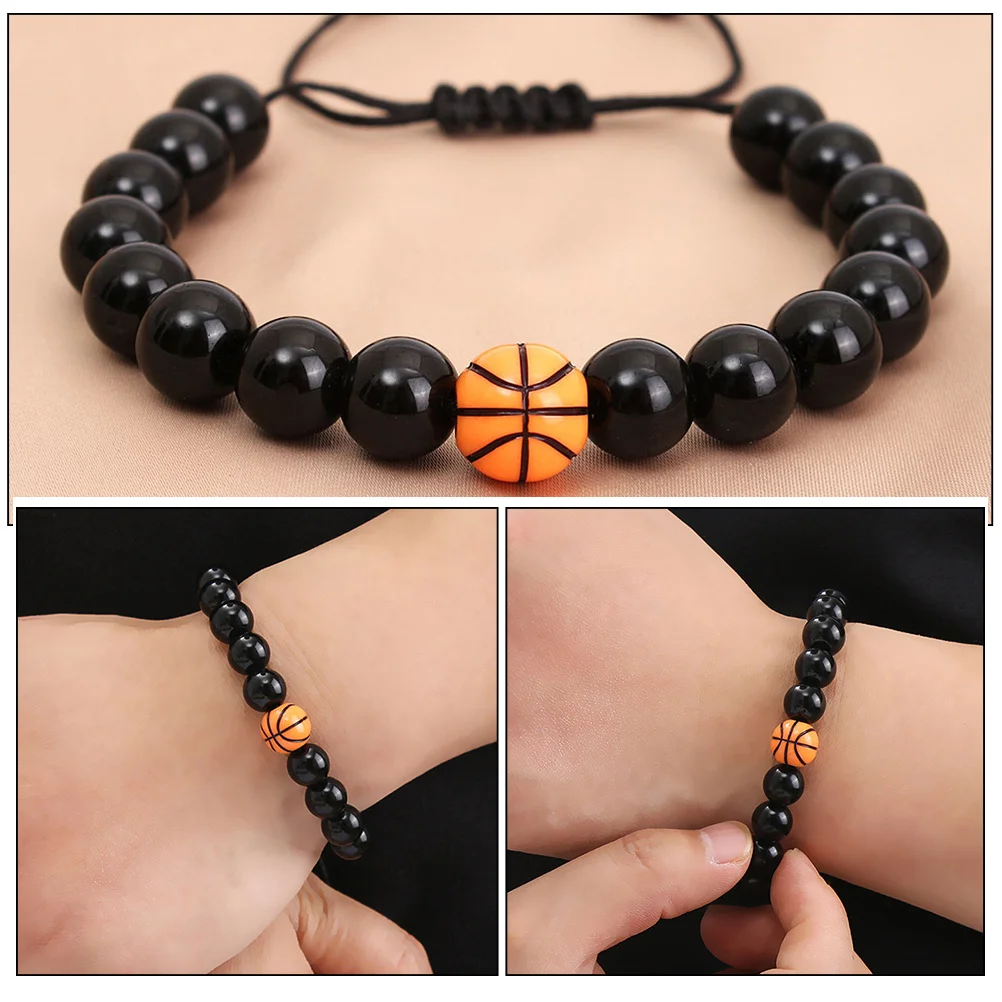 

5Pcs Basketball Beads Bracelet Men Sports Theme Glass Beaded Bracelets Stylish Versatile Wearable Beaded Bracelets