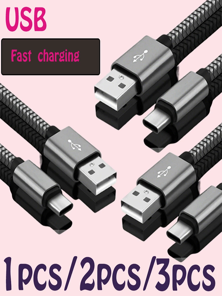 Câble de données en Nylon, chargeur rapide USB A à Type C, câble de chargement pour téléphone Huawei Samsung Android, dispositif de chargement TypeC 1M 2M 3M