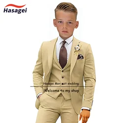 Traje de Color champán para niños, esmoquin de 3 piezas, diseño Formal, traje personalizado para escenario de boda, 2 a 16 años