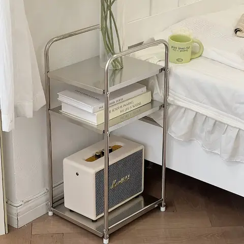 Nordic Style Sofa Side Table Room Bedside Table Double-layer Home Stainless Steel Storage Rack Home Decoration Furniture