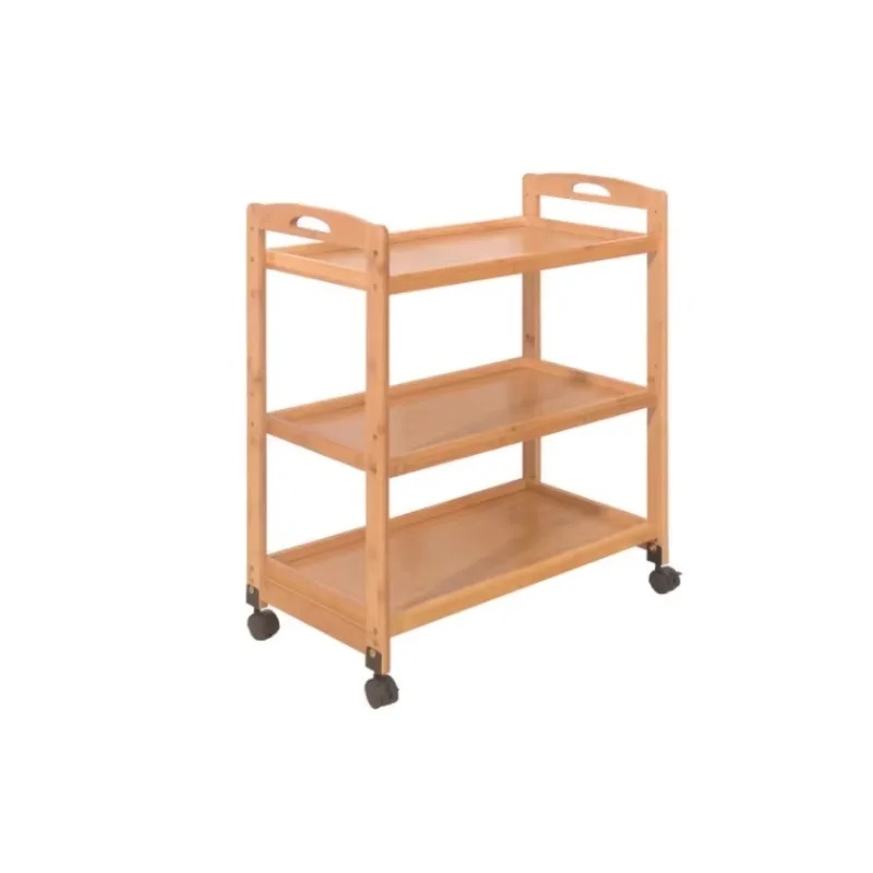 Home Furniture Small 3-Tier Bamboo Hand-Pushed Dining Restaurant Car Hotel Trolley