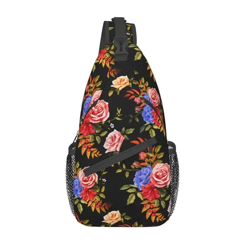 Fashion Flower Hibiscus Rose Sling Bag for Travel Hiking Men's Floral Pattern Crossbody Chest Backpack Shoulder Daypack