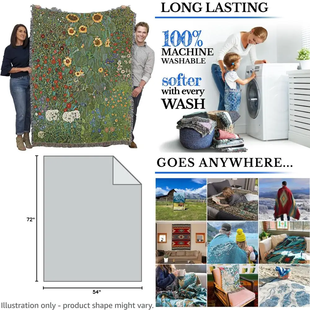 

Gustav Klimt's Sunflower Farm Garden Art Tapestry - Cotton Woven Throw, 72x54