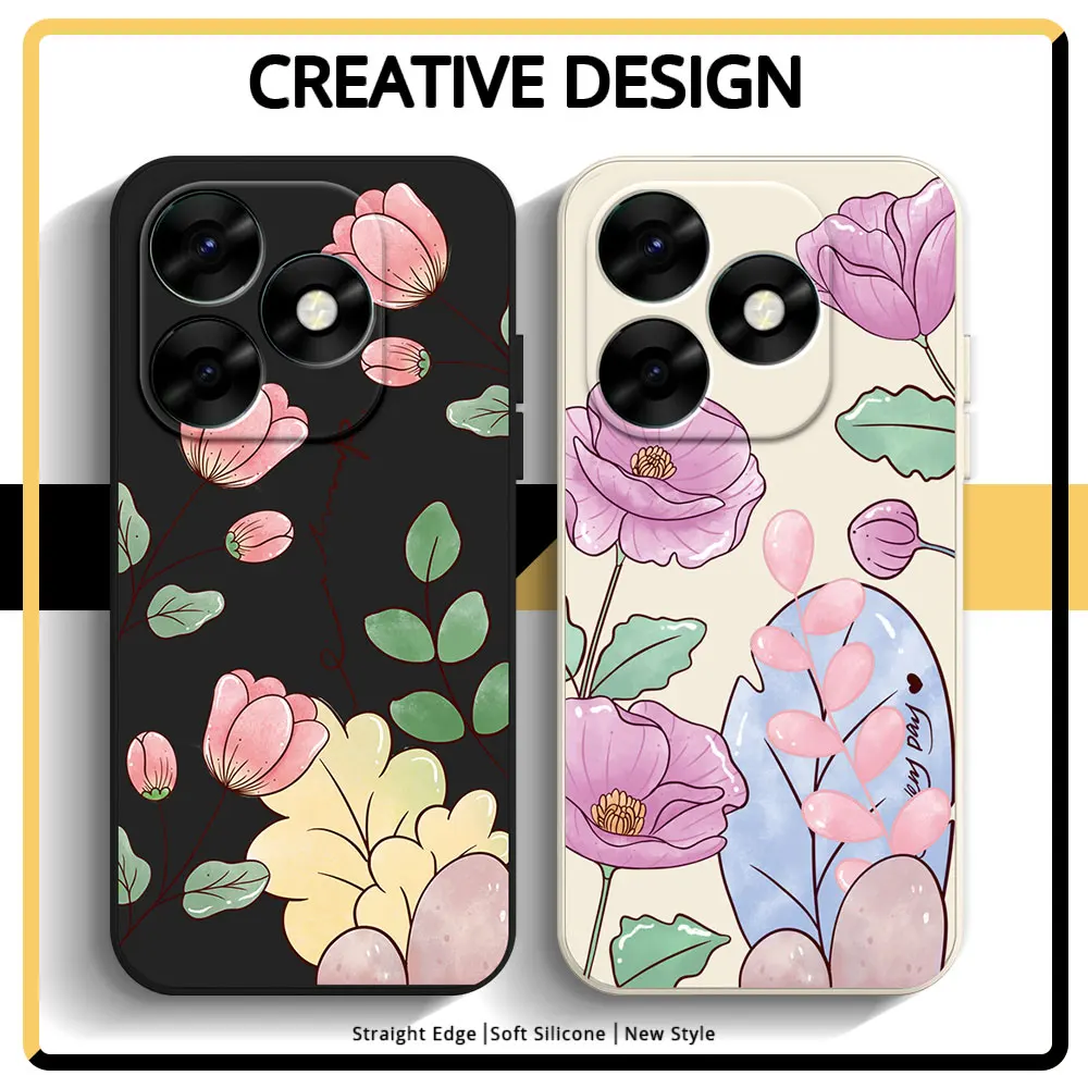 Phone Case For Itel S23 Plus S23+ A70 Itel A60S A60 A 60 Soft Silicone TPU Shockproof Back Cover Romantic Flower Fashion Styles