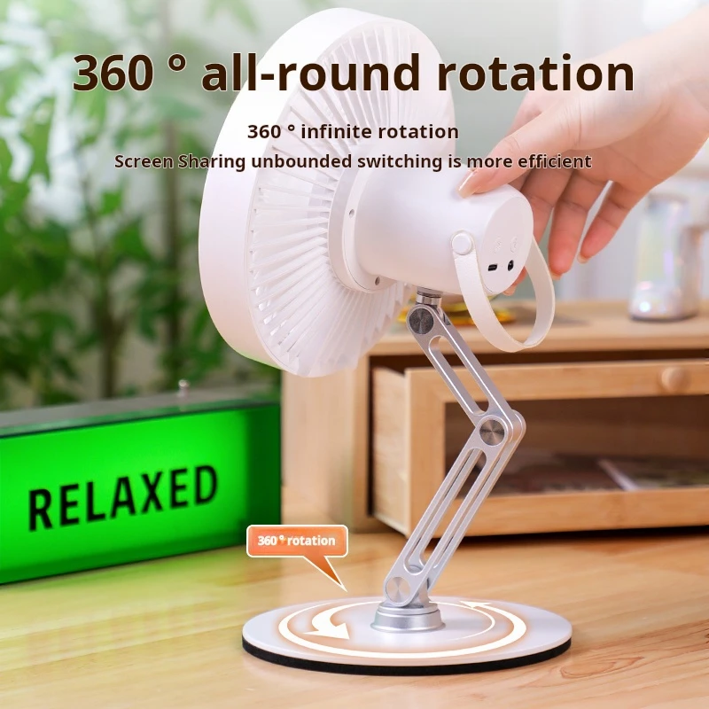 360° Rotatable Multifunctional Desktop Fan with Aluminum Alloy Folding Stand and Base, Built-in Aromatherapy, Mini Fan