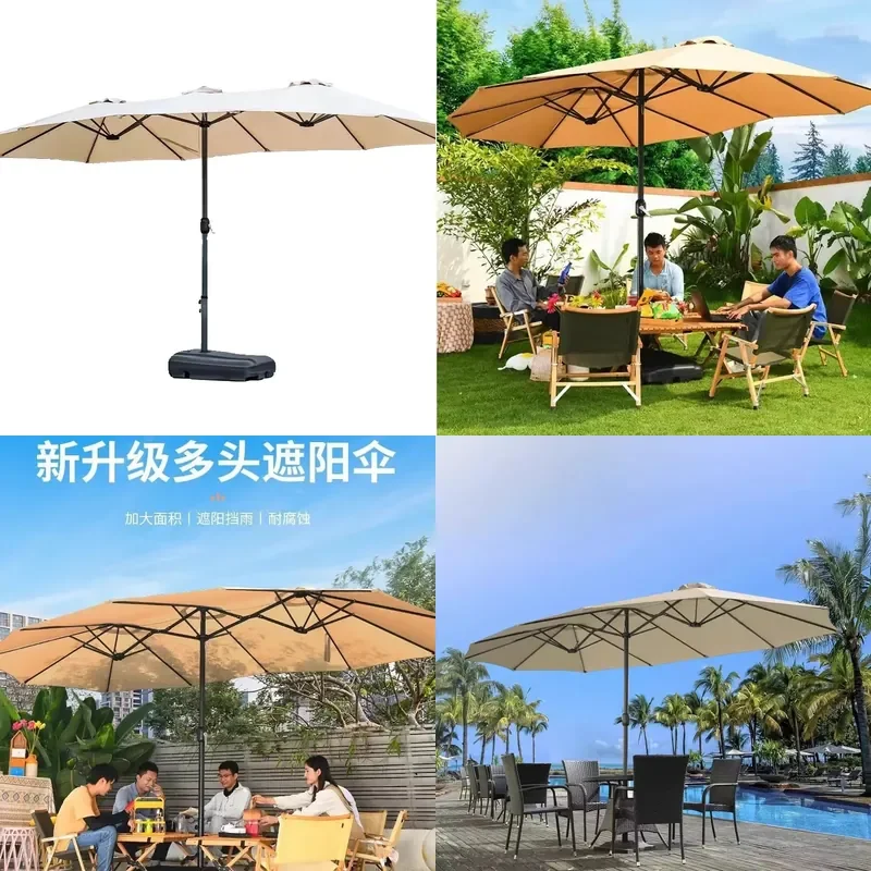 Triple Canopy Patio Umbrella Center Pole Sunshade for Garden Camping Commercial Outdoor Use