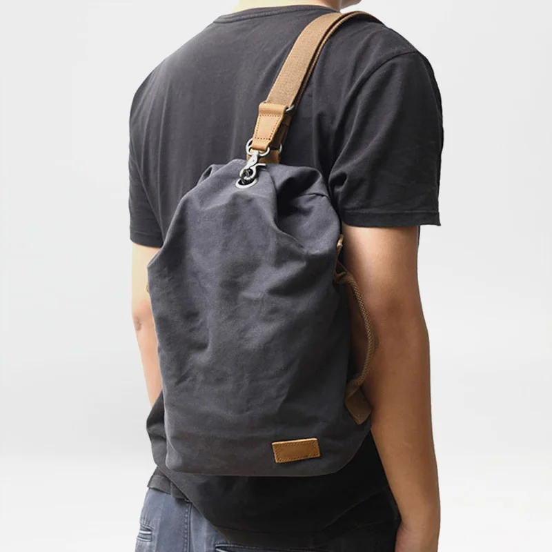 Personalidade simples masculina bolsa de peito de lona, casual diagonal bolsa de balde transversal, bolsa de ombro ao ar livre, moda maré, nova