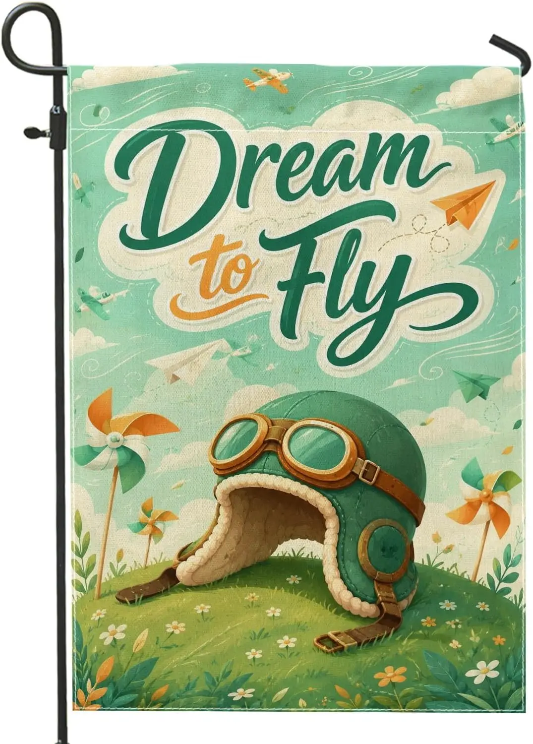 Helmet Garden Flag, Fanciful Playful Goggles Airplanes Spring Teal Burlap Double Sided Small Garden Yard Flag for Outdoor Pa yyi