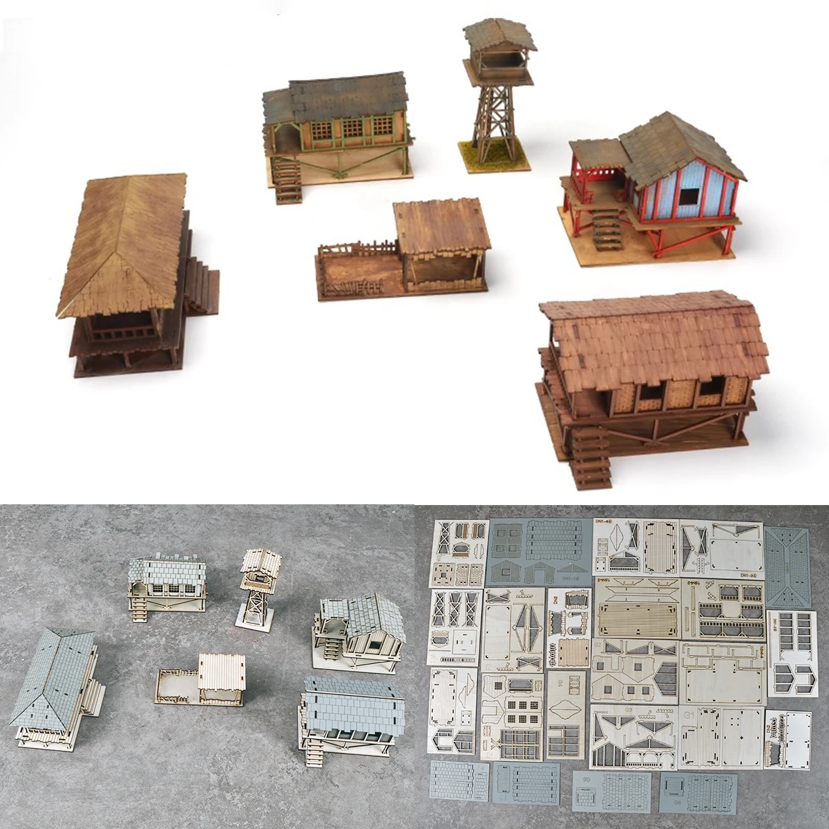 

Assembly Architectural model sand table Southeast Asian architecture hous log cabin wooden building diorama Scale model kit 1/72