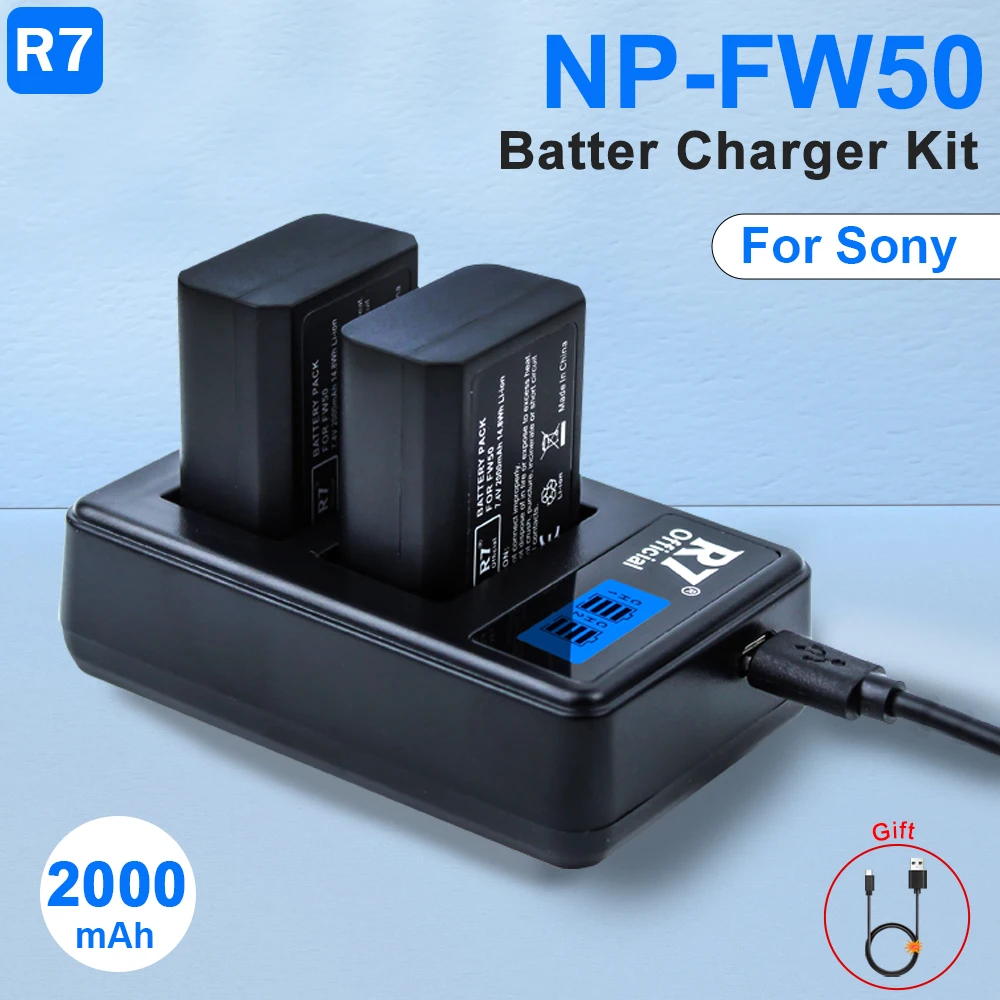 

NP-FW50 NPFW50 Li-ion Battery 2000mAh for Sony ZV-E10 A7 A7R A7RII A7II A7SII A7S a6300 a6400 a6500 RX10 Series&LCD Dual Charger