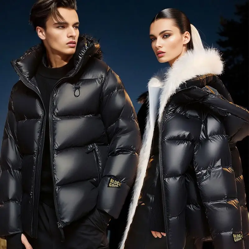 Fluffy Duck Feather Puffer Jacket para homens e mulheres, casaco grosso para baixo, lavagem do casal, frete grátis, inverno, frete grátis