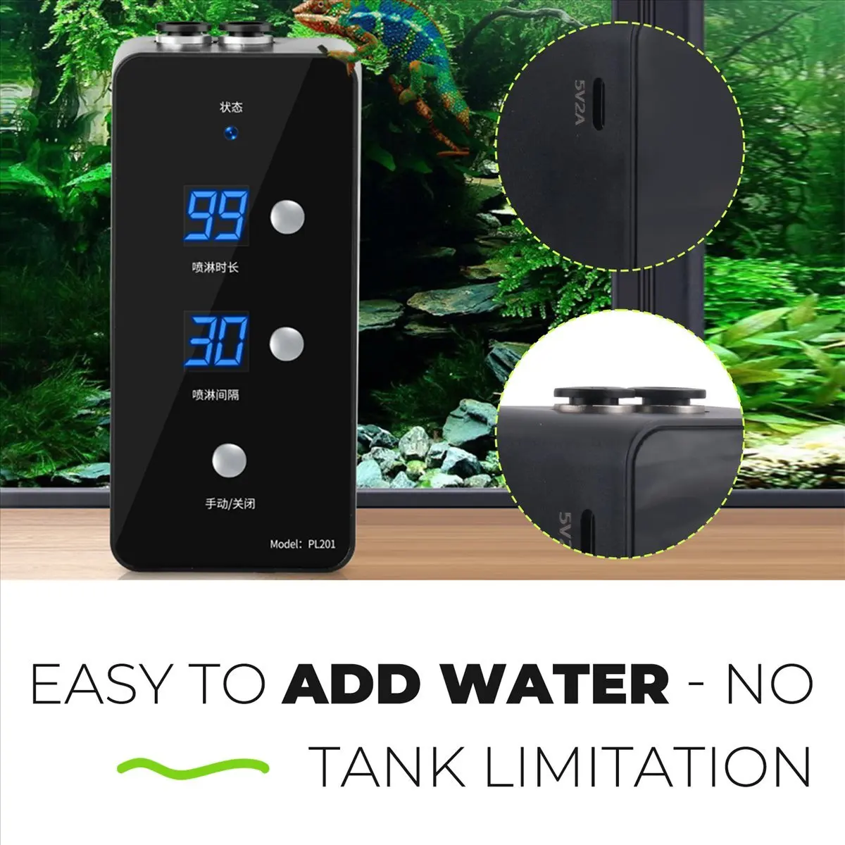 

(A64E) Увлажнитель для рептилий, система туманообразования для террариумов, автоматическая система распыления с регулируемыми форсунками