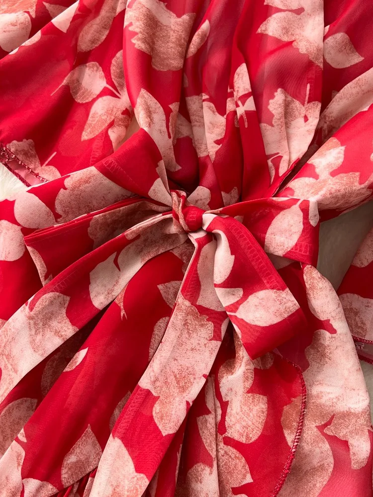 فستان ماكسي نسائي مطبوع عليه زهور على شكل حرف v ملفوف من الأمام وأكمام طويلة فستان شاطئ صيفي بوهو أنيق للحفلات رداء 2026 جديد #6