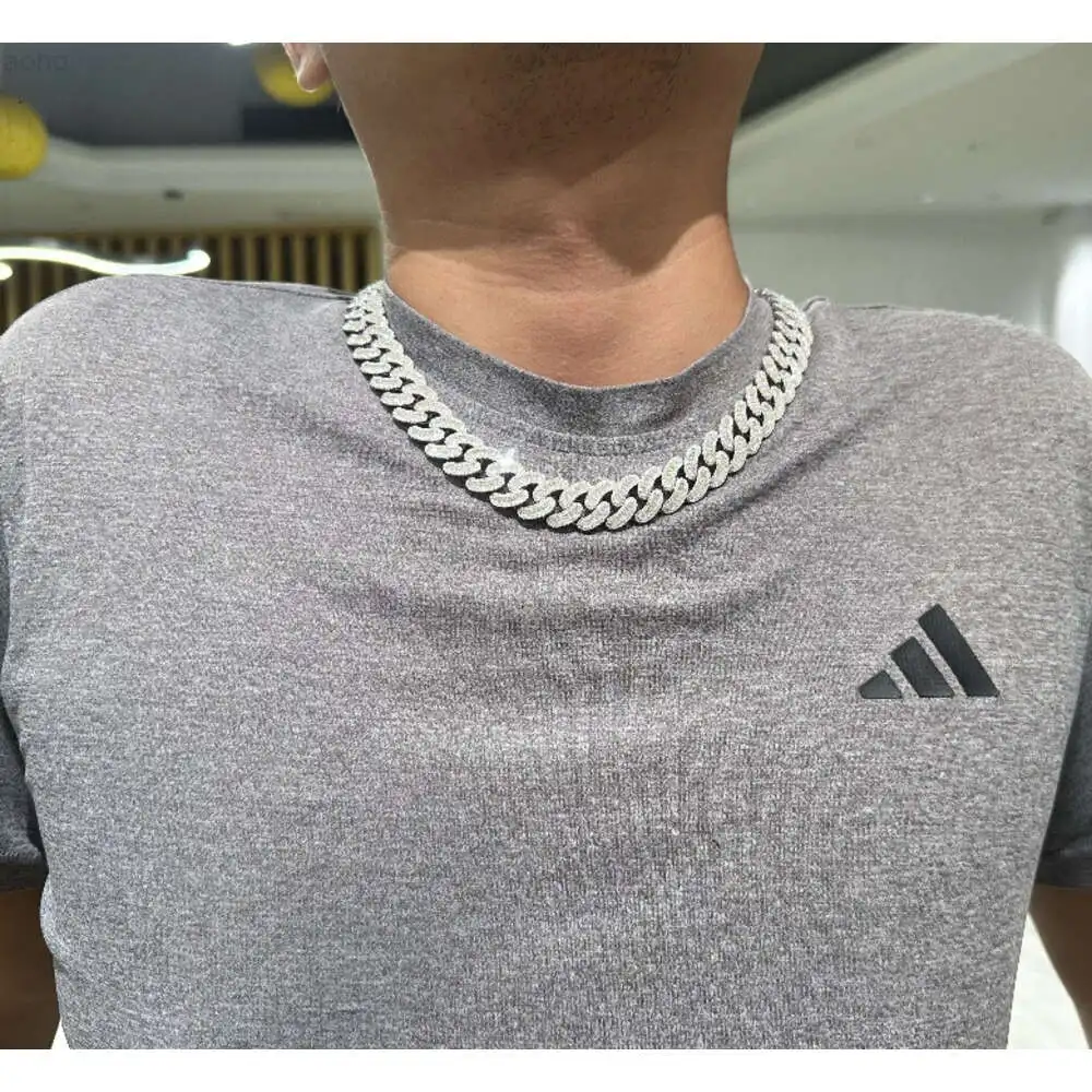 Baguette Cut 925 Silver Miami Vvs Moissanite Cuban Chain Past Diamond Tester Iced Out Men Hip Hop Cuban Link Necklace