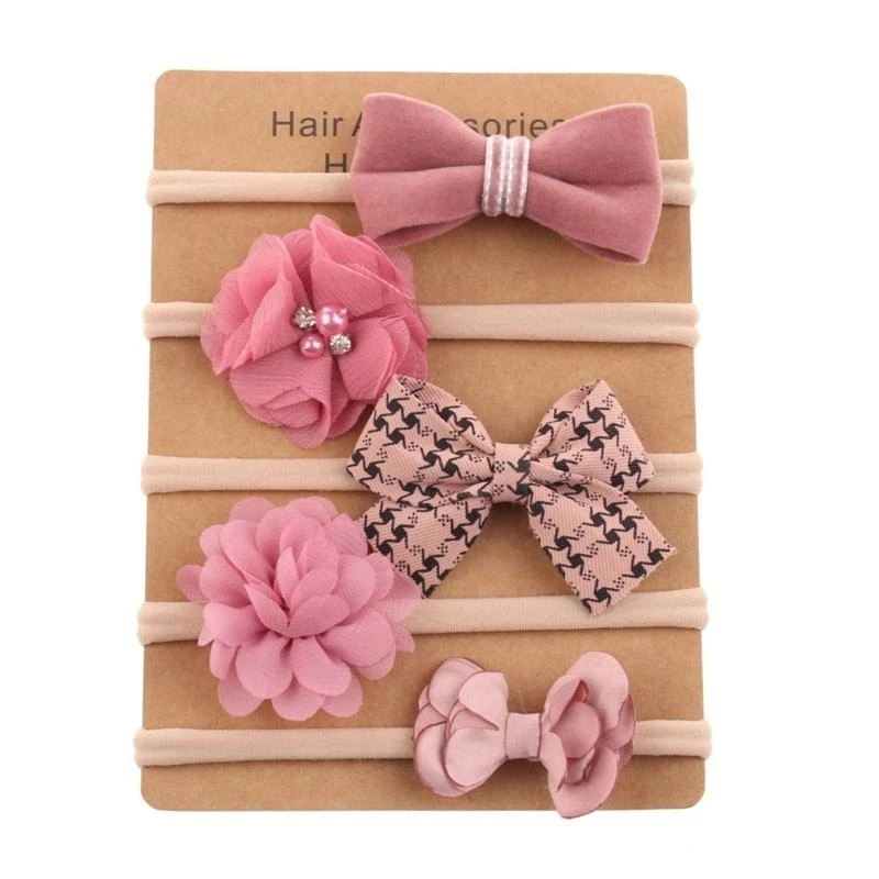 

090B 1 Set Newborns Nylon Headband Soft and Breathable Bowknot Hair Band Headwear