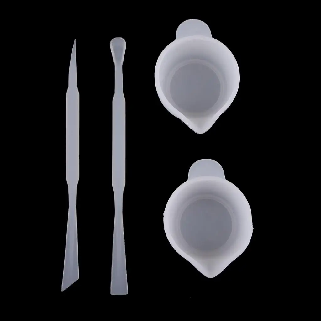 4pcs/set Silicone Resin Color Mixing Measuring Distribution Cup and Stirrers Liquid Resin Measuring Cups Jewelry