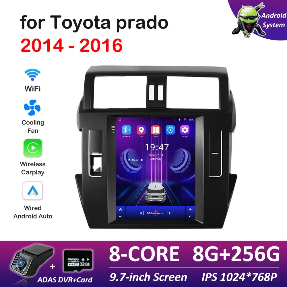 Android Auto Cooling fan for Toyota prado 2014 2015 2016 Wireless Carplay Touch Screen Accessories Head Unit No 2 din DSP Stereo